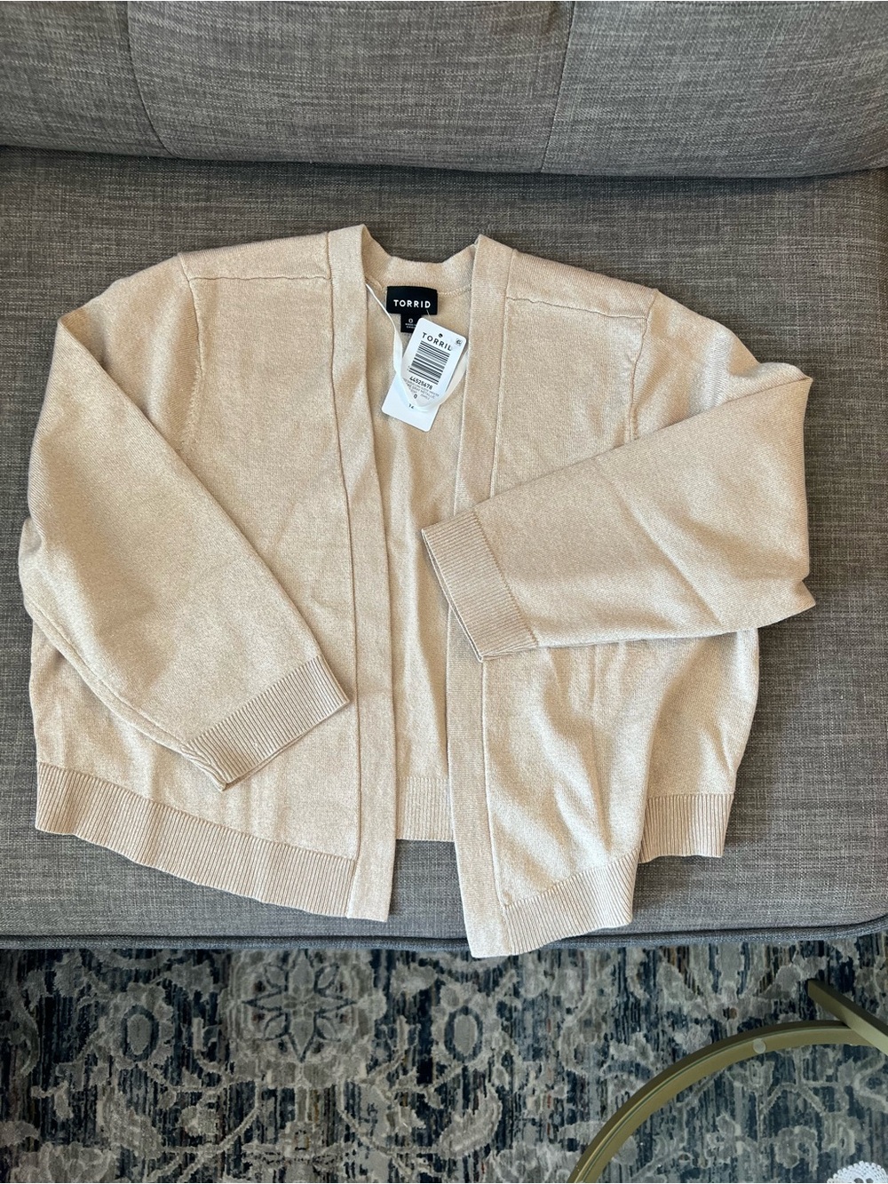Torrid Metallic Gold/ Beige Fitted 3/4 sleeve Crop Open Cardigan
